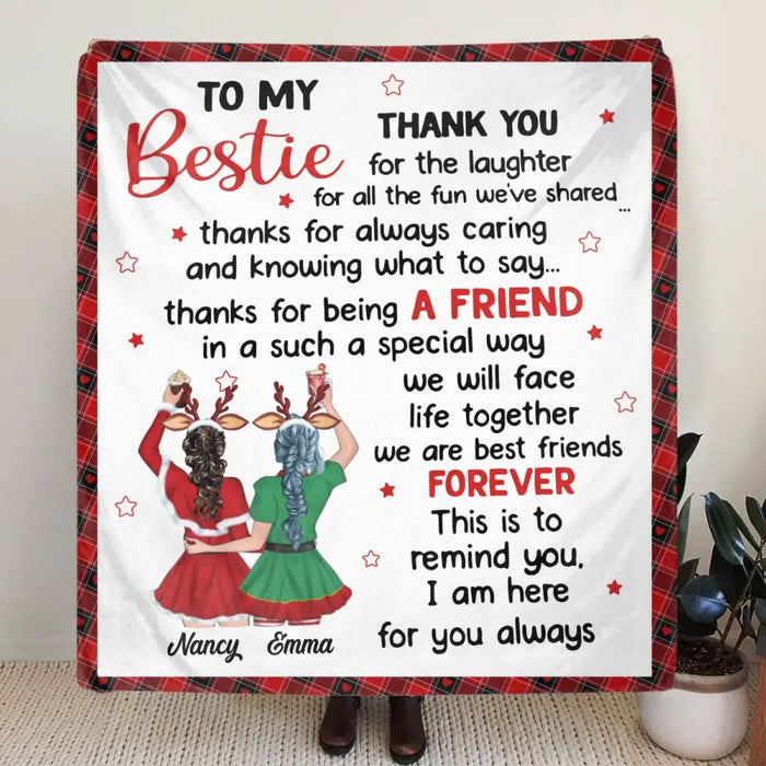 Custom Personalized To My Bestie Quilt/ Fleece Blanket - Gift Idea For Friends - To My Bestie Thank You For The Laughter For All The Fun We've Shared