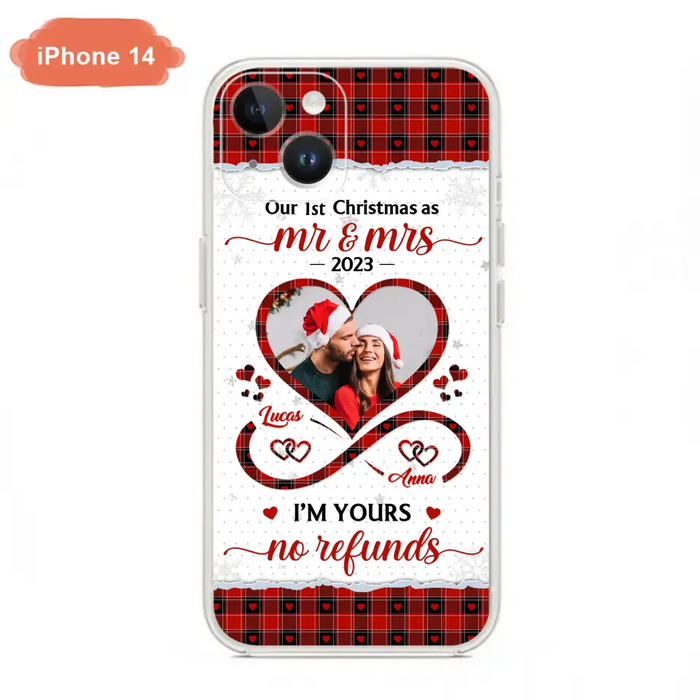 Custom Personalized Couple Photo Phone Case - Christmas Gift Idea For Couple/ Him/ Her - Our 1st Christmas As Mr & Mrs - Case For iPhone/Samsung