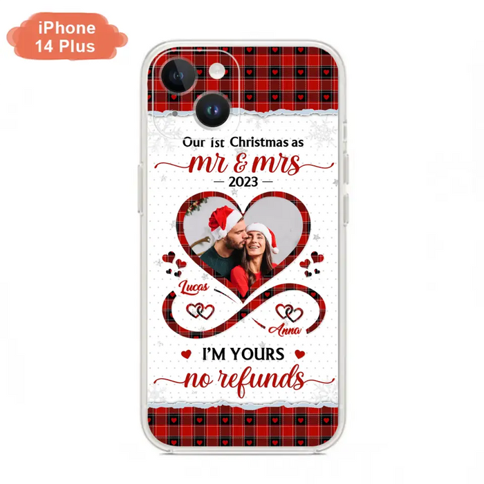 Custom Personalized Couple Photo Phone Case - Christmas Gift Idea For Couple/ Him/ Her - Our 1st Christmas As Mr & Mrs - Case For iPhone/Samsung