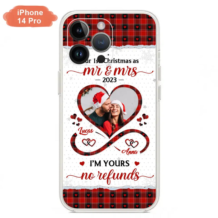 Custom Personalized Couple Photo Phone Case - Christmas Gift Idea For Couple/ Him/ Her - Our 1st Christmas As Mr & Mrs - Case For iPhone/Samsung