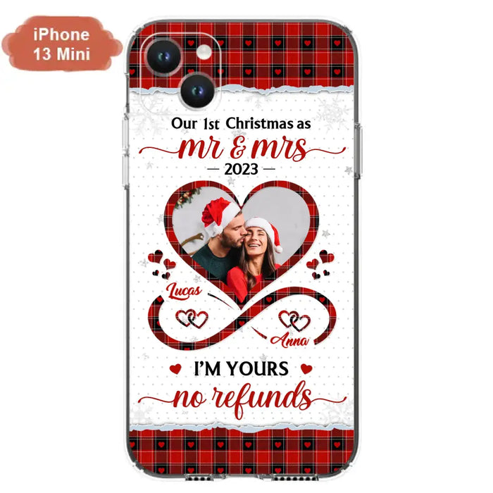 Custom Personalized Couple Photo Phone Case - Christmas Gift Idea For Couple/ Him/ Her - Our 1st Christmas As Mr & Mrs - Case For iPhone/Samsung