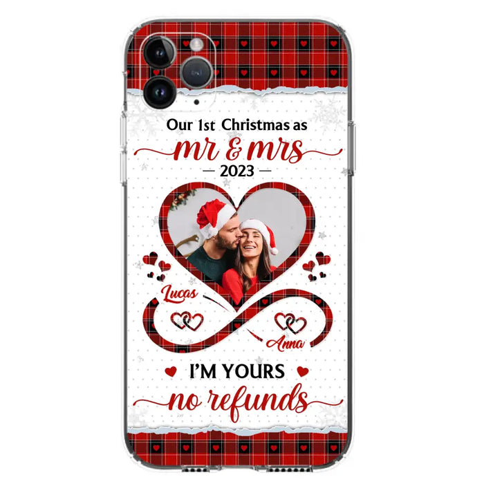 Custom Personalized Couple Photo Phone Case - Christmas Gift Idea For Couple/ Him/ Her - Our 1st Christmas As Mr & Mrs - Case For iPhone/Samsung