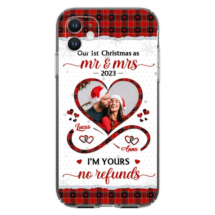 Custom Personalized Couple Photo Phone Case - Christmas Gift Idea For Couple/ Him/ Her - Our 1st Christmas As Mr & Mrs - Case For iPhone/Samsung