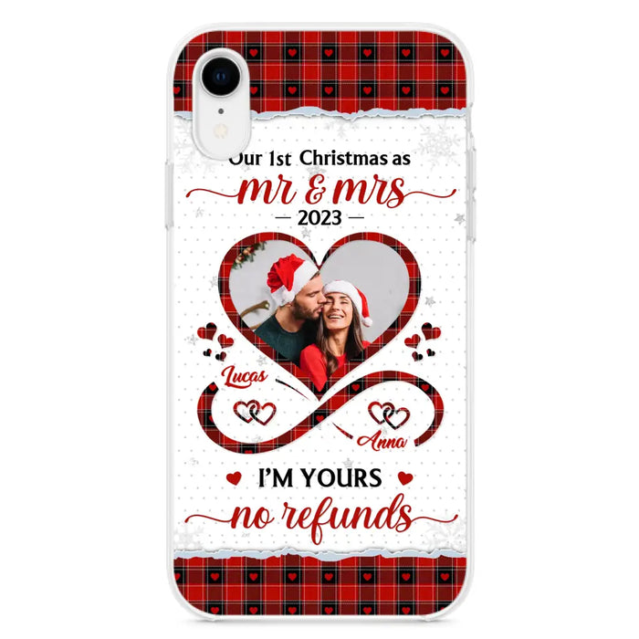 Custom Personalized Couple Photo Phone Case - Christmas Gift Idea For Couple/ Him/ Her - Our 1st Christmas As Mr & Mrs - Case For iPhone/Samsung