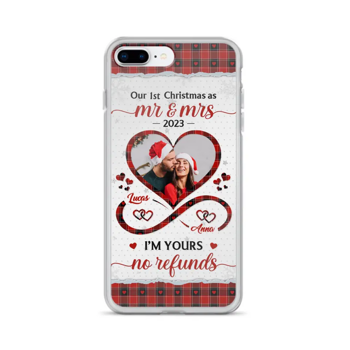 Custom Personalized Couple Photo Phone Case - Christmas Gift Idea For Couple/ Him/ Her - Our 1st Christmas As Mr & Mrs - Case For iPhone/Samsung