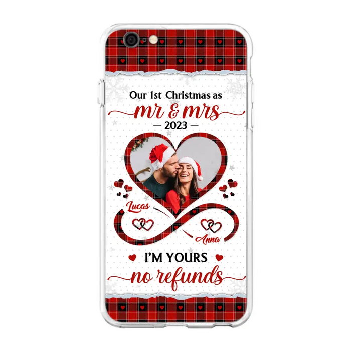 Custom Personalized Couple Photo Phone Case - Christmas Gift Idea For Couple/ Him/ Her - Our 1st Christmas As Mr & Mrs - Case For iPhone/Samsung