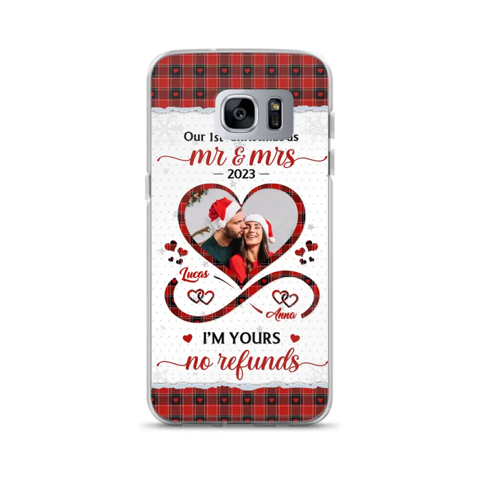 Custom Personalized Couple Photo Phone Case - Christmas Gift Idea For Couple/ Him/ Her - Our 1st Christmas As Mr & Mrs - Case For iPhone/Samsung