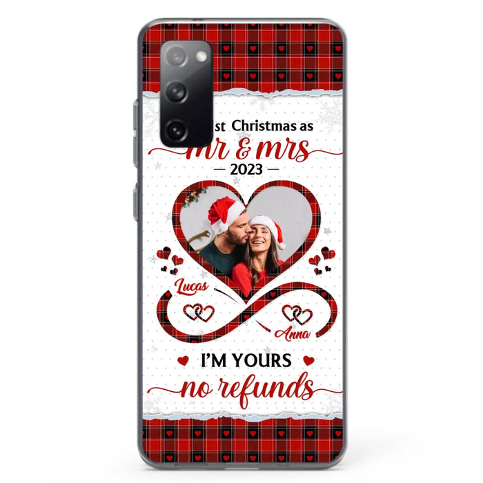 Custom Personalized Couple Photo Phone Case - Christmas Gift Idea For Couple/ Him/ Her - Our 1st Christmas As Mr & Mrs - Case For iPhone/Samsung