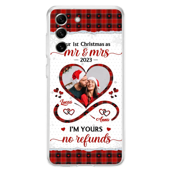 Custom Personalized Couple Photo Phone Case - Christmas Gift Idea For Couple/ Him/ Her - Our 1st Christmas As Mr & Mrs - Case For iPhone/Samsung