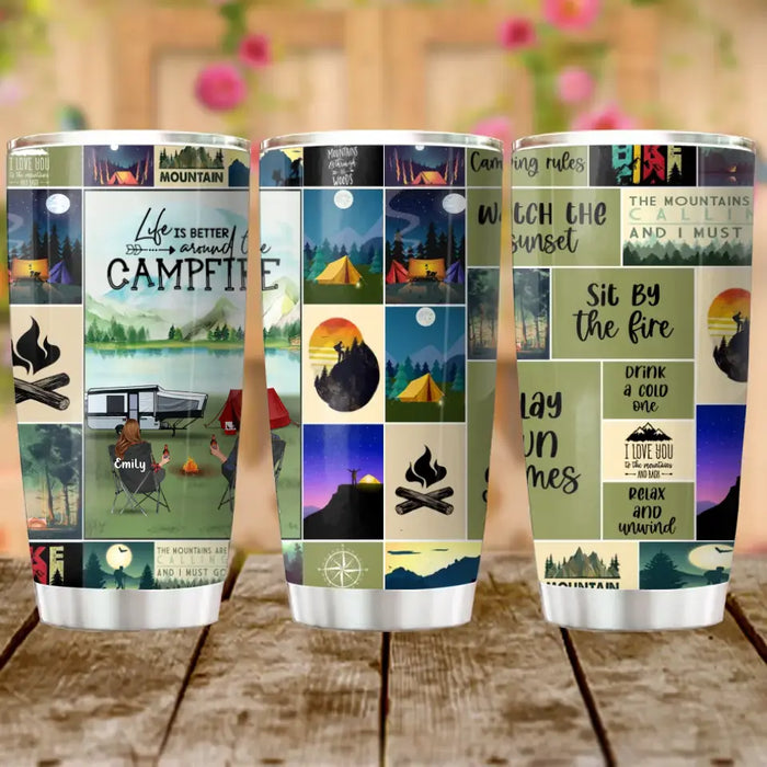 Custom Personalized Camping Tumbler - Couple/Parents With Upto 3 Kids And 3 Pets - Gift Idea For Couple/ Family/ Camping Lover - Life Is Better Around The Campfire