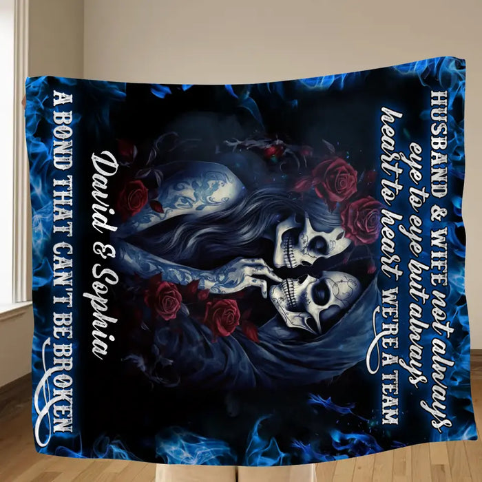 Custom Personalized Skull Couple Quilt/Single Layer Fleece Blanket - Memorial Gift Idea For Him/Her - Husband & Wife Not Always Eye To Eye