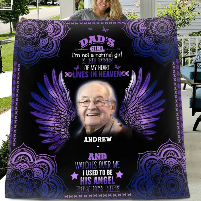 Custom Personalized Memorial Quilt/ Single Layer Fleece Blanket - Upload Photo - Memorial Gift Idea - Dad's Girl I'm Not A Normal Girl