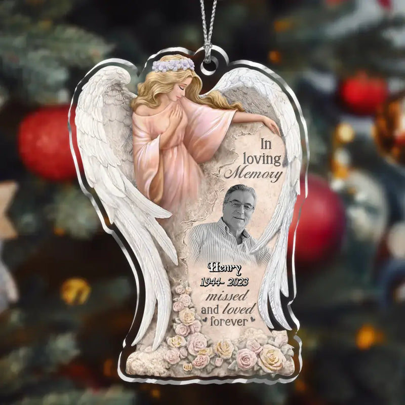 Personalized Angel Photo Acrylic Ornament - Memorial Gift Idea For Christmas/Family Member - In Loving Memory