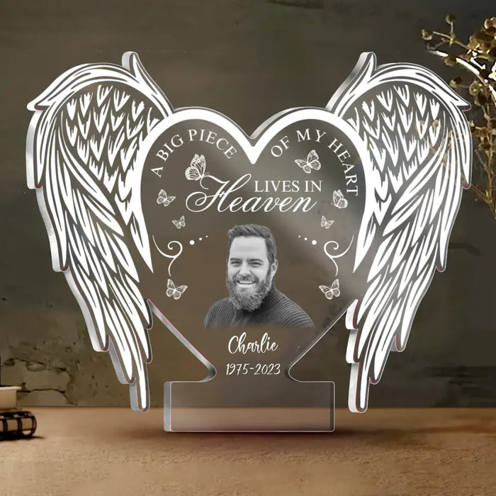 A Big Of My Heart Lives In Heaven - Custom Personalized Memorial Acrylic Plaque - Upload Photo - Remembrance Gift