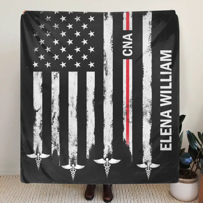 Personalized US Healthcare Worker Fleece Throw Blanket & Quilt - Gift Idea To CNA