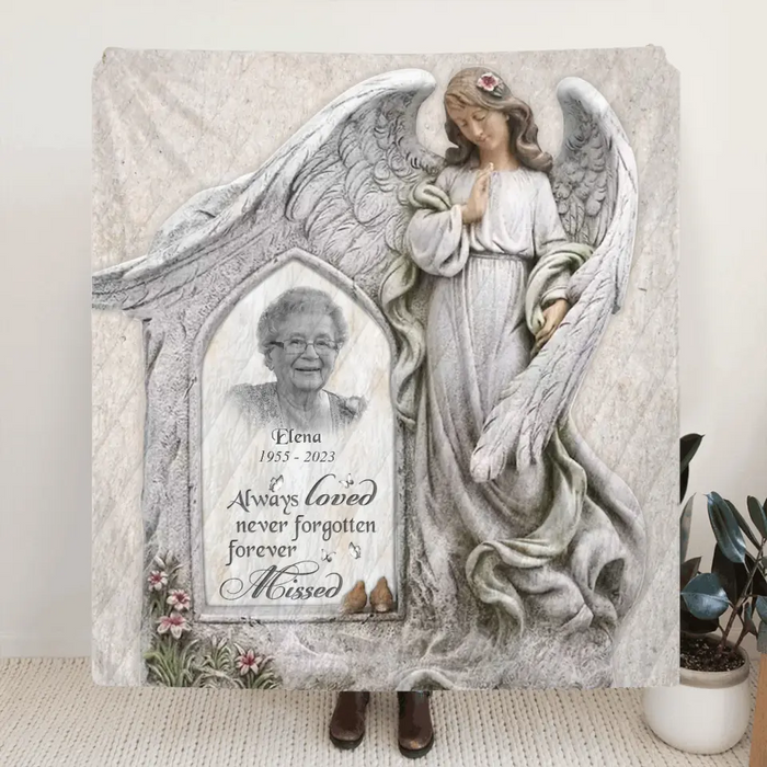 Custom Personalized Memorial Photo Quilt/Single Layer Fleece Blanket - Memorial Gift Idea for Family - Always Loved Never Forgotten Forever Missed