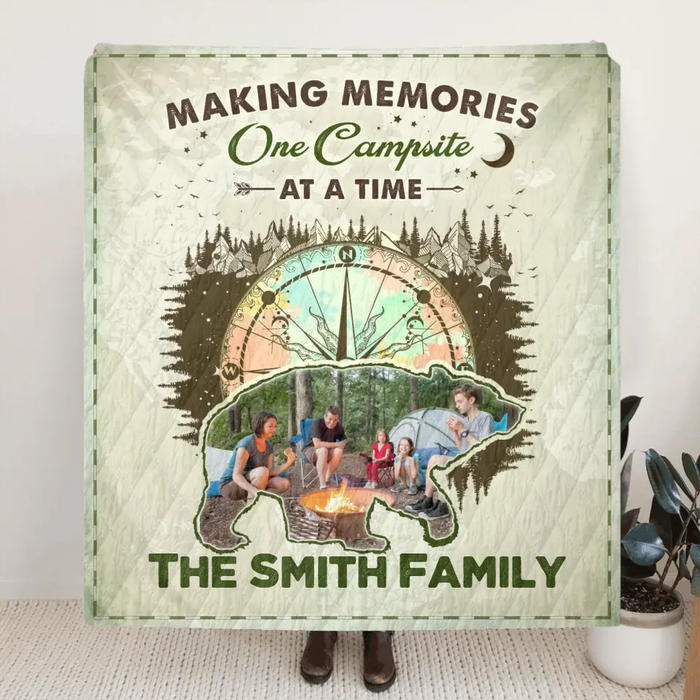 Personalized Camping Upload Photo Quilt/Single Layer Fleece Blanket - Gift Idea For Camping Lovers - Making Memories One Campsite At A Time