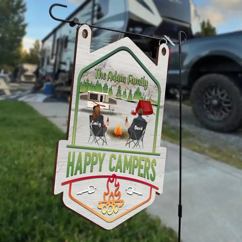 Personalized Camping Wooden Sign - Parents with Up to 2 Kids, 3 Pets - Gift Idea For Family/Couple/Camping Lovers - Making Memories One Campsite At A Time main image 0