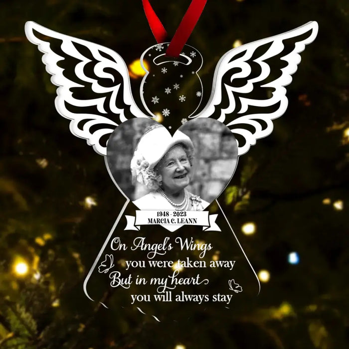 Personalized Christmas Angel Heart Memorial Acrylic Ornament - Upload Photo - Gift Idea For Christmas/ Family Member - In My Heart You Will Always Stay