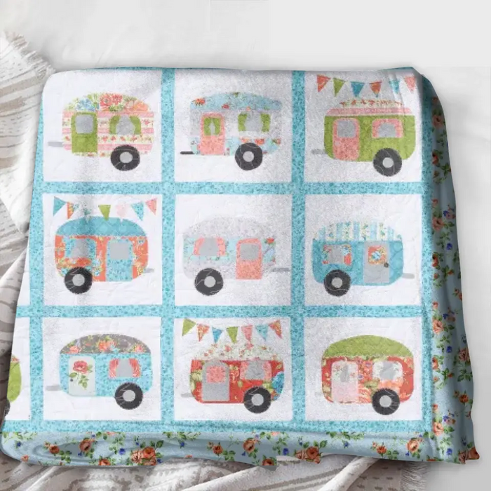 Cute Camper Pattern Quilt/Single Layer Fleece Blanket - Gift Idea For Camping Lovers