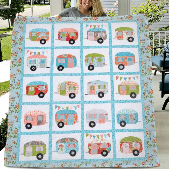 Cute Camper Pattern Quilt/Single Layer Fleece Blanket - Gift Idea For Camping Lovers