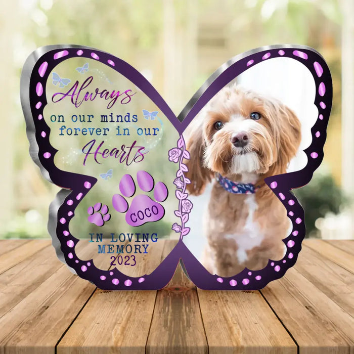 Always On Our Minds Forever In Our Hearts - Personalized Memorial Acrylic Plaque - Gift Idea For Pet Lovers - Upload Pet Photo