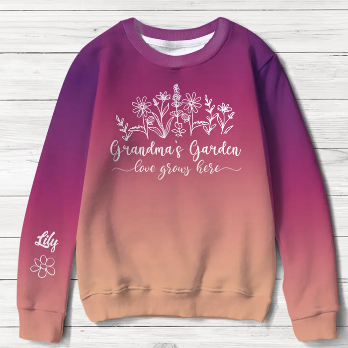 Custom Personalized Grandma AOP Sweater - Upto 10 Children - Gift Idea for Grandma/ Mother -  Grandma's Garden Love Grows Here