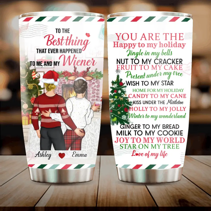 Custom Personalized Christmas Couple Tumbler - Christmas Gift Idea For Couple - You Are The Happy To My Holiday