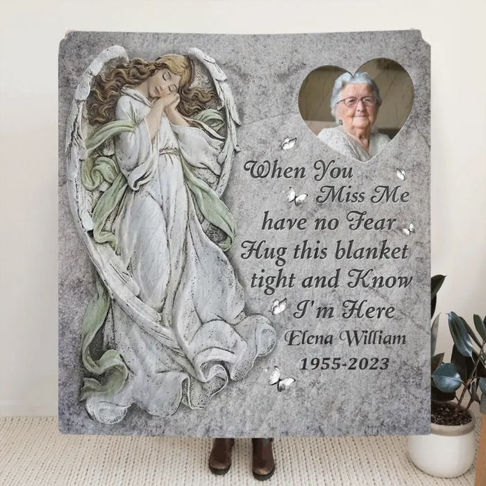 Custom Personalized Memorial Photo Quilt/Single Layer Fleece Blanket - Memorial Gift Idea for Family -  When You Miss Me Have No Fear Hug This Blanket