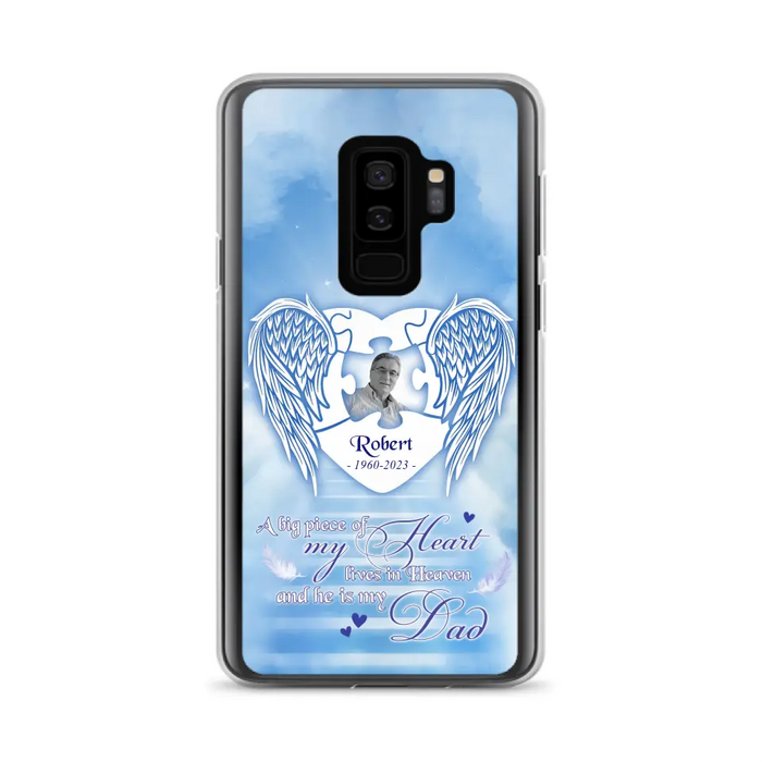 Custom Personalized Memorial Photo Phone Case - Memorial Gift Idea For Family - A Big Piece Of My Heart Lives In Heaven And He Is My Dad - Case For iPhone/Samsung