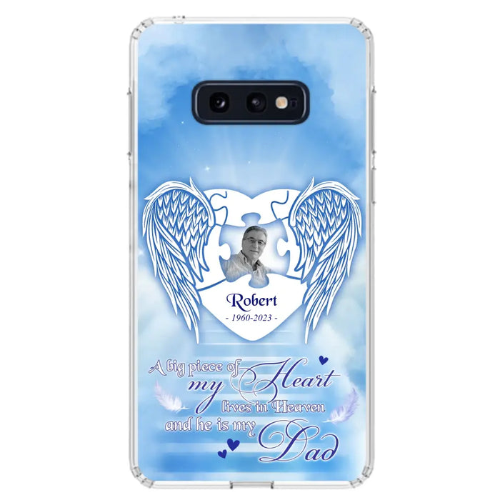 Custom Personalized Memorial Photo Phone Case - Memorial Gift Idea For Family - A Big Piece Of My Heart Lives In Heaven And He Is My Dad - Case For iPhone/Samsung