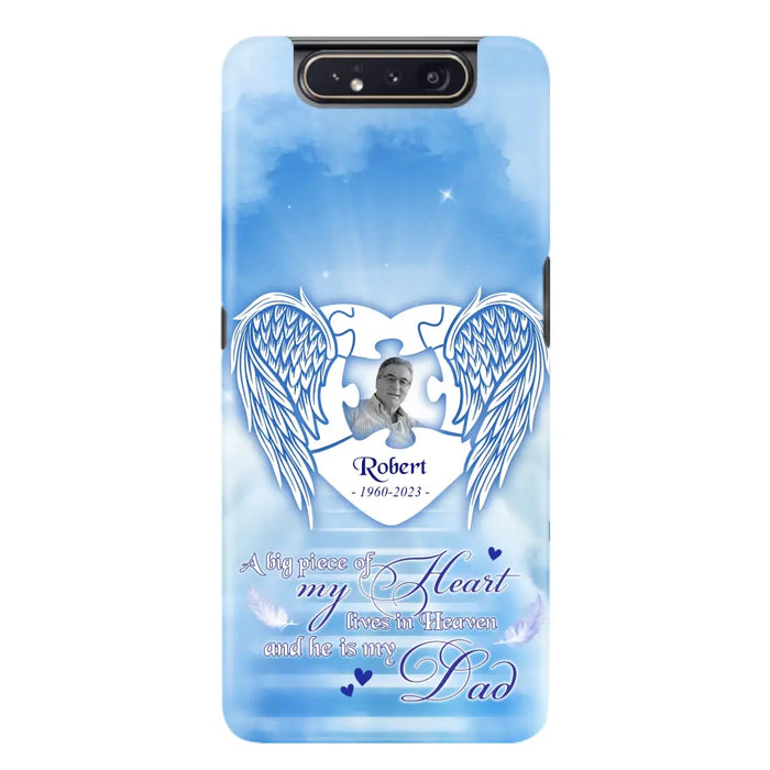 Custom Personalized Memorial Photo Phone Case - Memorial Gift Idea For Family - A Big Piece Of My Heart Lives In Heaven And He Is My Dad - Case For iPhone/Samsung