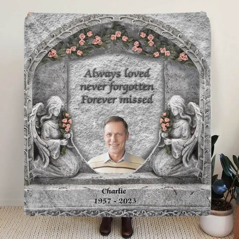 Personalized Memorial Photo Fleece Throw Blanket & Quilt - Memorial Gift Idea for Family -  Always Loved Never Forgotten Forever Missed