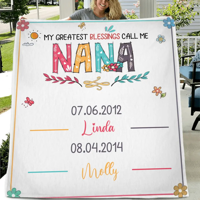 Personalized Grandma Quilt/Single Layer Fleece Blanket - Gift Idea For Grandma - Upto 6 Grandkids -  My Greatest Blessings Call Me Nana