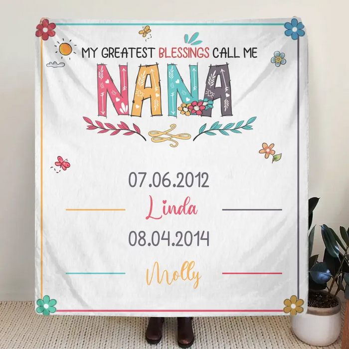 Personalized Grandma Quilt/Single Layer Fleece Blanket - Gift Idea For Grandma - Upto 6 Grandkids -  My Greatest Blessings Call Me Nana