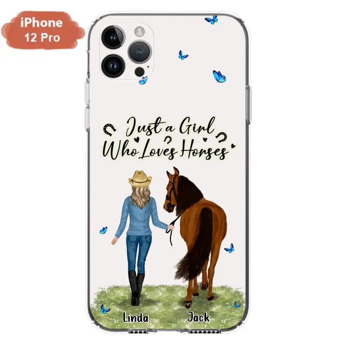 Custom Personalized Horse Girl Phone Case - Upto 6 Horses - Gift Idea for Horse Lovers - Just A Girl Who Loves Horses - Case for iPhone/Samsung