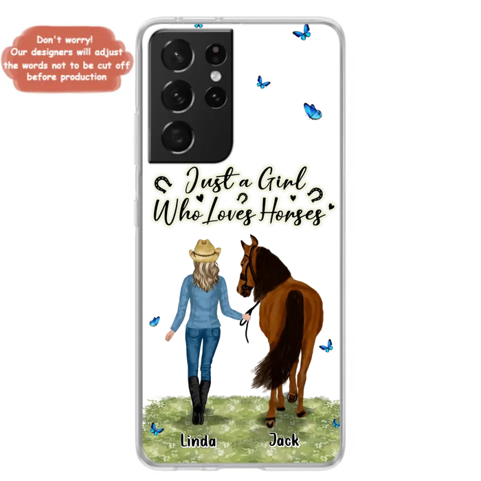 Custom Personalized Horse Girl Phone Case - Upto 6 Horses - Gift Idea for Horse Lovers - Just A Girl Who Loves Horses - Case for iPhone/Samsung