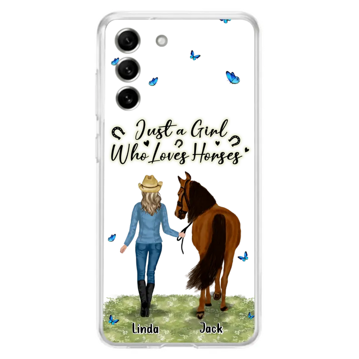 Custom Personalized Horse Girl Phone Case - Upto 6 Horses - Gift Idea for Horse Lovers - Just A Girl Who Loves Horses - Case for iPhone/Samsung