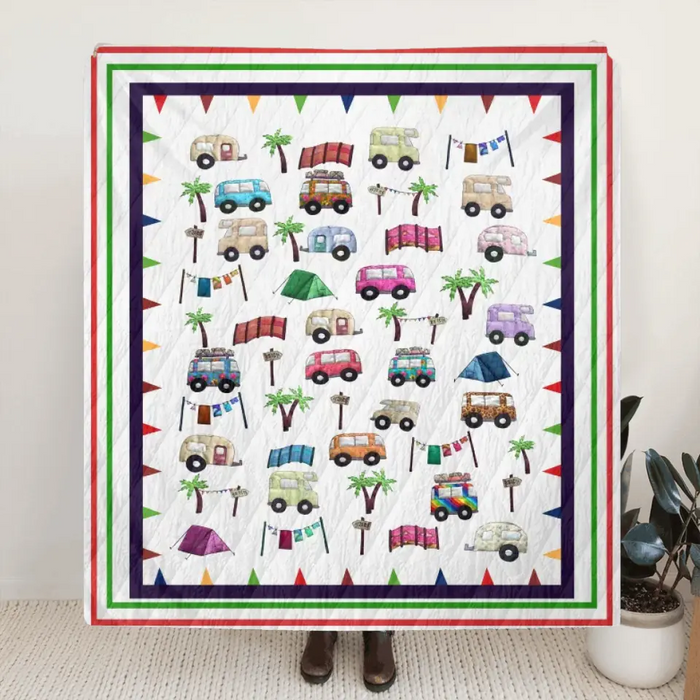 Camping Kids Quilt/Single Layer Fleece Blanket - Gift Idea For Camping Lovers