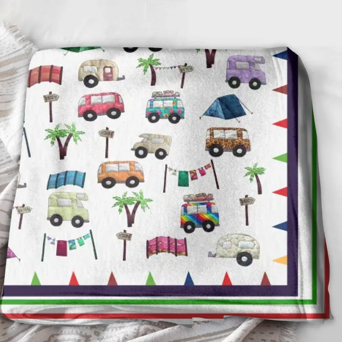 Camping Kids Quilt/Single Layer Fleece Blanket - Gift Idea For Camping Lovers