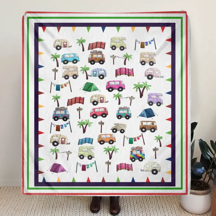 Camping Kids Quilt/Single Layer Fleece Blanket - Gift Idea For Camping Lovers