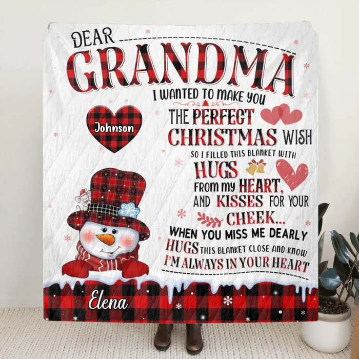 Personalized Grandma Quilt/Single Layer Fleece Blanket - Gift Idea For Grandma - Upto 4 Grandkids -   I'm Always In Your Heart