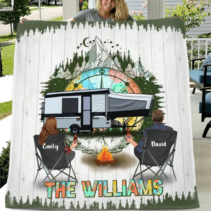 Custom Personalized Camping Compass Quilt/Single Layer Fleece Blanket - Gift Idea For Camping Lover/ Couple/ Family/ Friends - The Williams