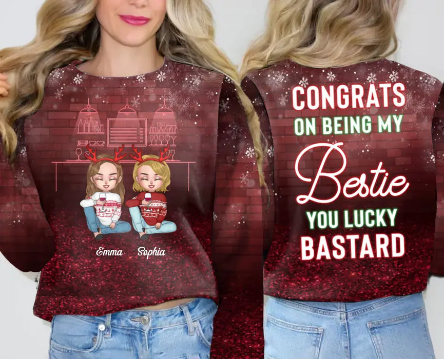 Custom Personalized Friend AOP Sweater - Christmas/ Birthday Gift To Besties/ Sister/ Brother/ Coworker - Congrats On Being My Bestie