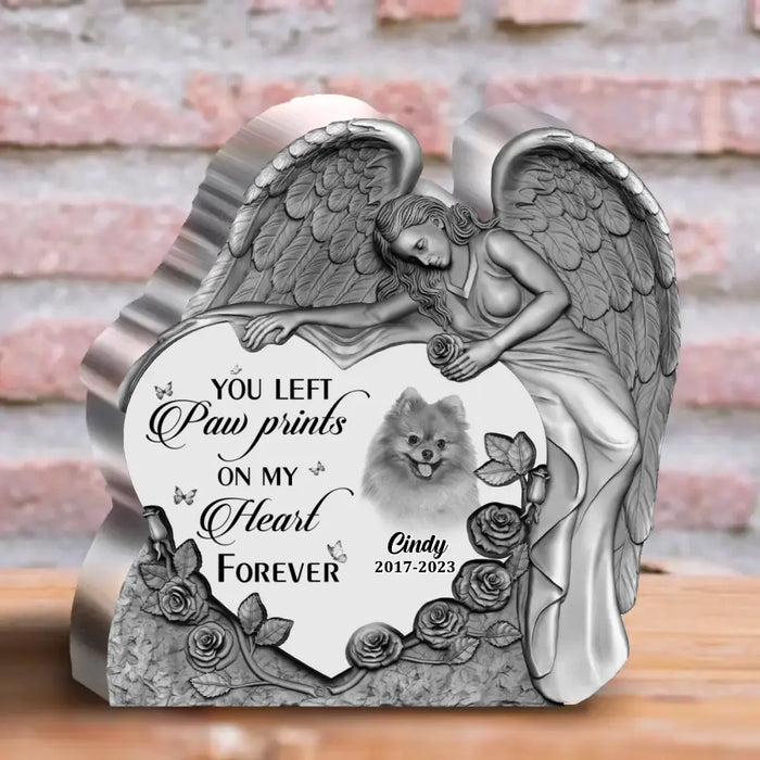 Custom Personalized Angel Praying Memorial Pet Acrylic Plaque - Upload Photo - Memorial Gift Idea For Pet Lover - You Left Paw Prints On My Heart Forever