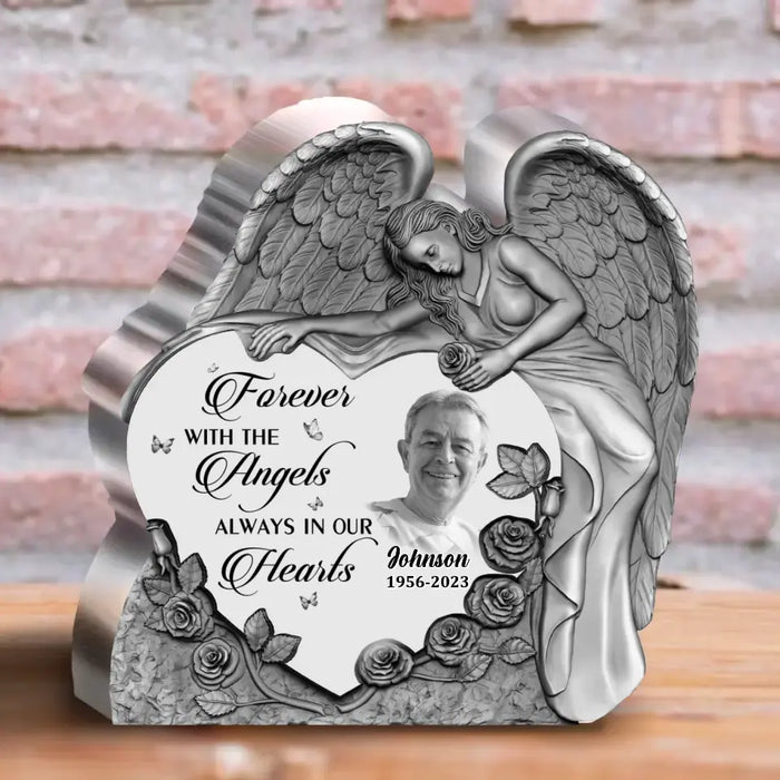 Custom Personalized Angel Praying Memorial Acrylic Plaque - Upload Photo -  Memorial Gift Idea - Forever With The Angels Always In Our Hearts