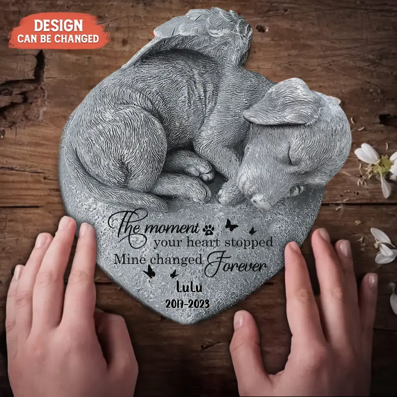 Personalized Memorial Angel Dog Sleeping Acrylic Plaque - Memorial Gift Idea For Dog Lover - The Moment Your Heart Stopped Mine Changed Forever