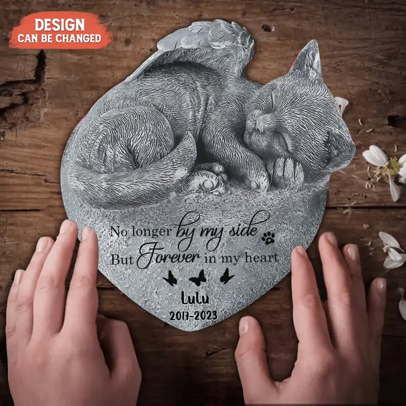 Personalized Memorial Angel Cat Sleeping Acrylic Plaque - Memorial Gift Idea For Cat Lover - No Longer By My Side But Forever In My Heart