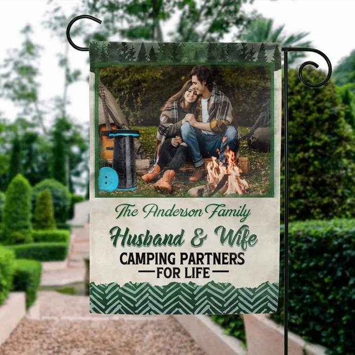 Custom Personalized Photos Camping Garden Flag - Gift For Camping Lovers - Husband And Wife Camping Partners For Life