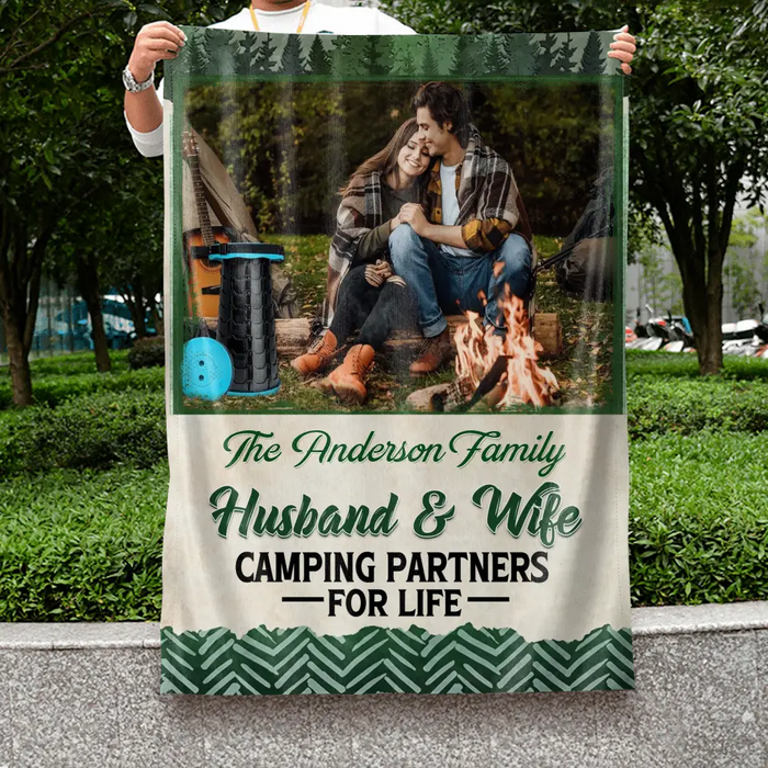 Custom Personalized Photos Camping Garden Flag - Gift For Camping Lovers - Husband And Wife Camping Partners For Life